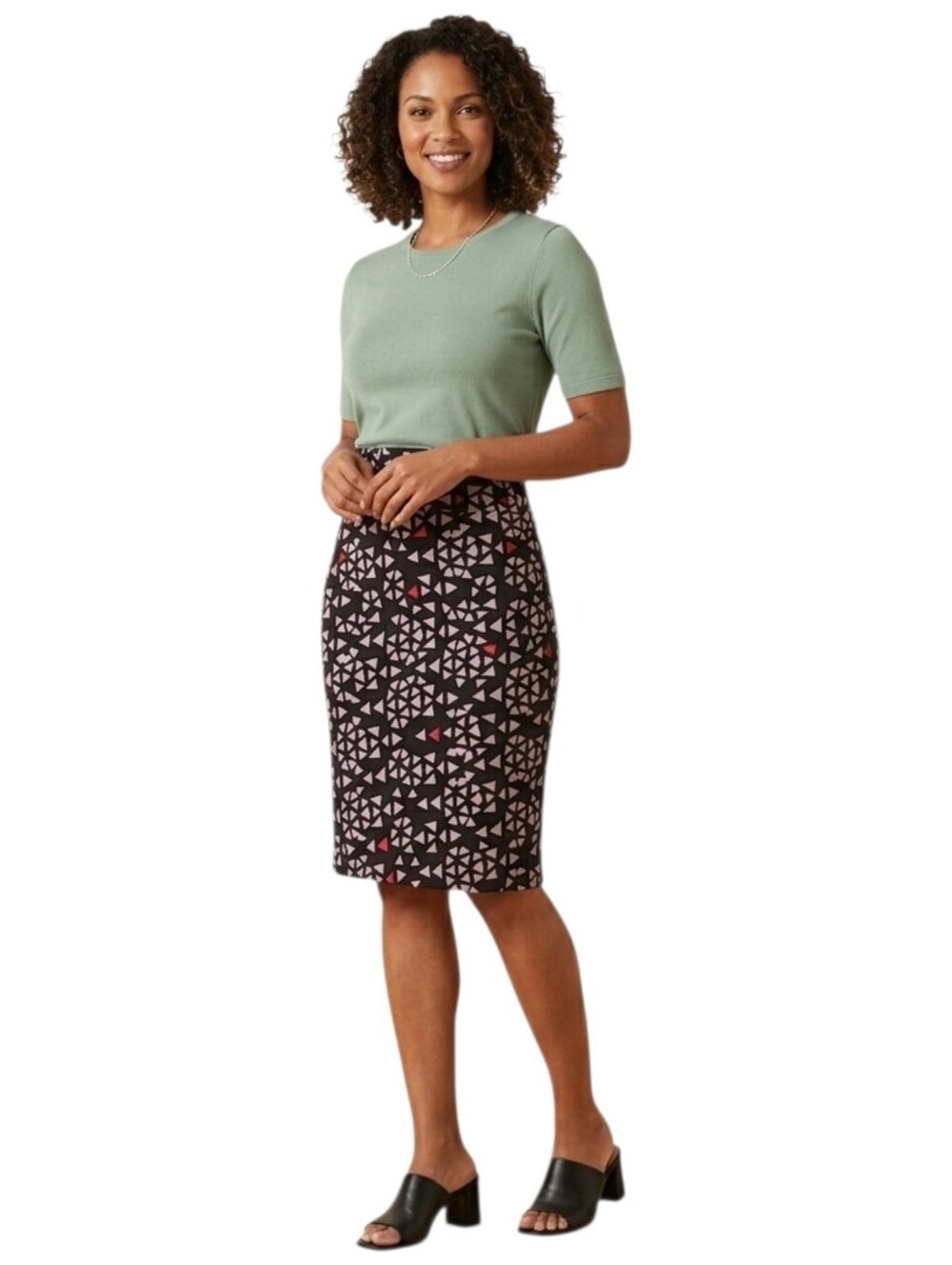 LuLaRoe Cassie Geometric Triangles Elastic Band Pencil Skirt L 14/16 Black White